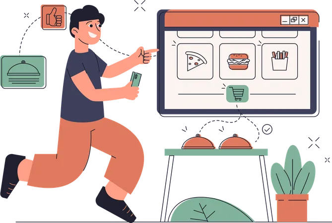 This Captivating Flat Illustration Man Orders Food Online Captures The Essence Of A Forward Looking And Innovative Tech Environment Showcasing The Dedication Creativity And Technological Prowess Of Those Who Are Shaping The Digital Future Illustration