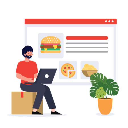 Man doing Online food order  Illustration