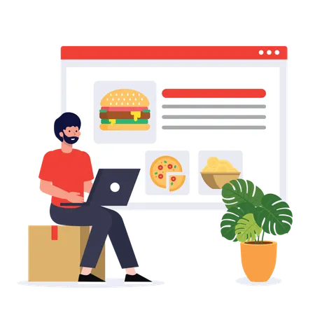 Man doing Online food order  Illustration