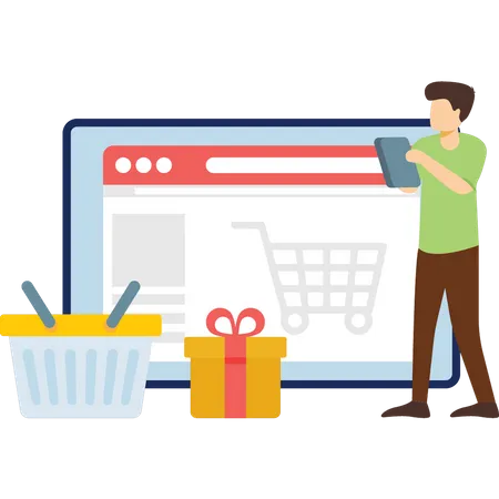 Man doing online gift shopping Illustration