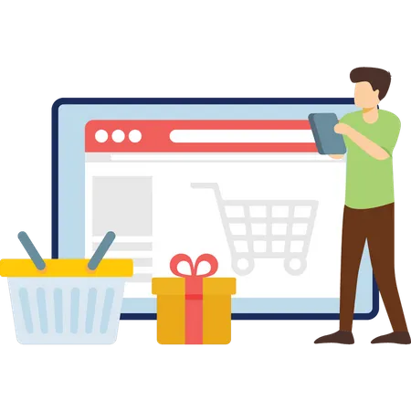 Man doing online gift shopping  Illustration