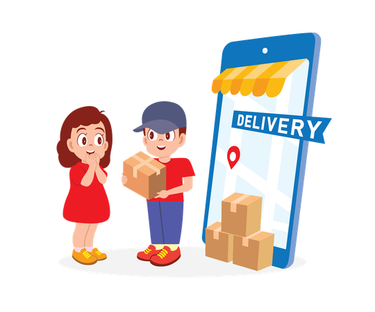 Man doing online good delivery  Illustration