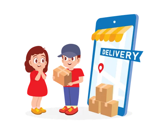 Man doing online good delivery  Illustration