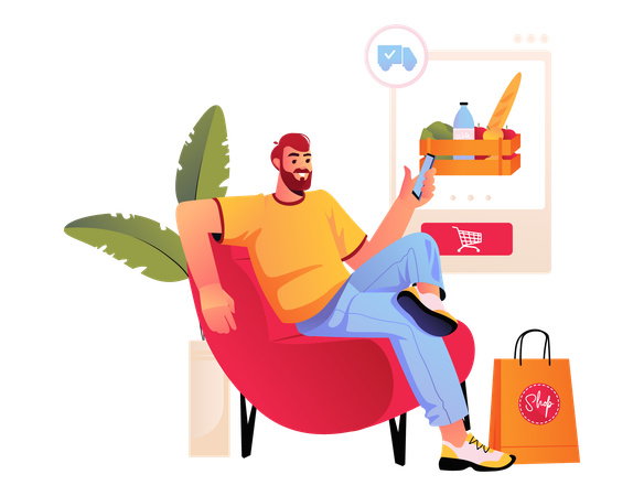 Man doing Online groceries Buying  Illustration