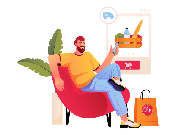 Man doing Online groceries Buying  Illustration