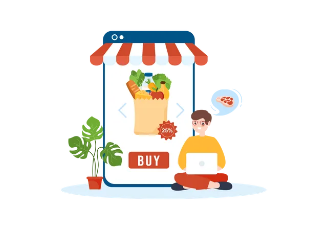 Man doing online Grocery shopping  Illustration