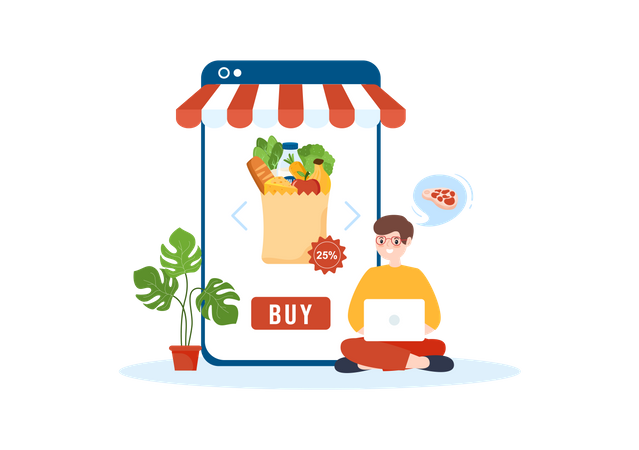 Man doing online Grocery shopping  Illustration