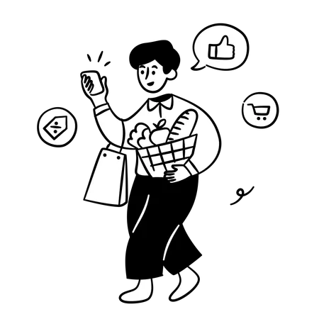 Man Doing Online Grocery Shopping  Illustration