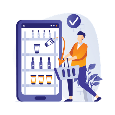 Man doing online grocery shopping  Illustration