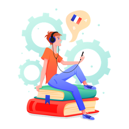 Man doing online language course  Illustration