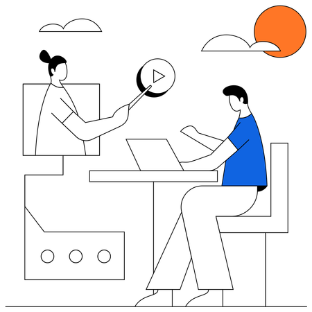 Man doing Online learning  Illustration