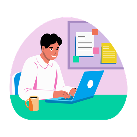 Man doing online learning on laptop  Illustration