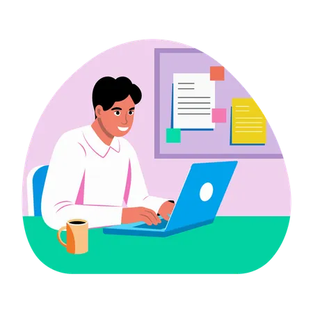 Man doing online learning on laptop  Illustration