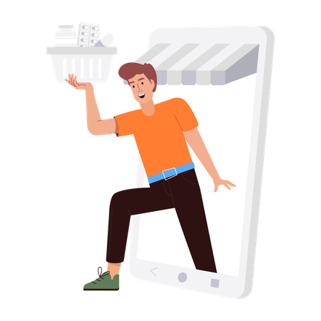 Man doing online medicine by Pharmacy App  Illustration