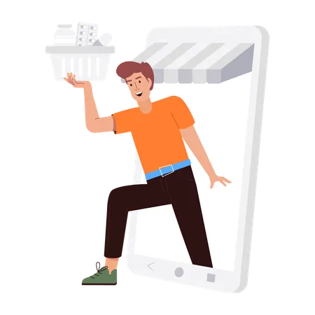 Man doing online medicine by Pharmacy App  Illustration