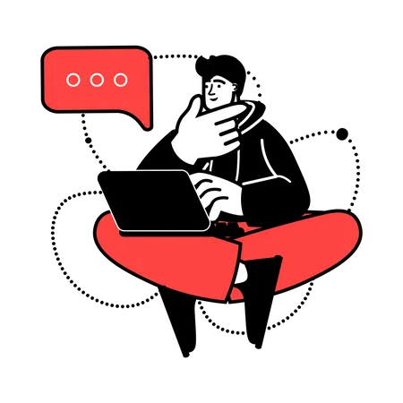 Man doing online messaging Illustration