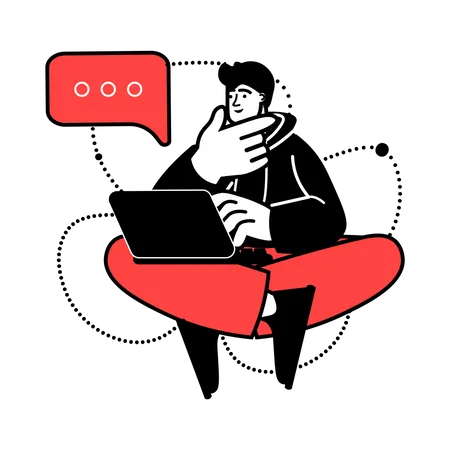 Man doing online messaging  Illustration