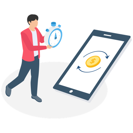 Man doing online money exchange  Illustration