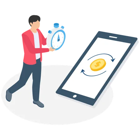 Man doing online money exchange  Illustration