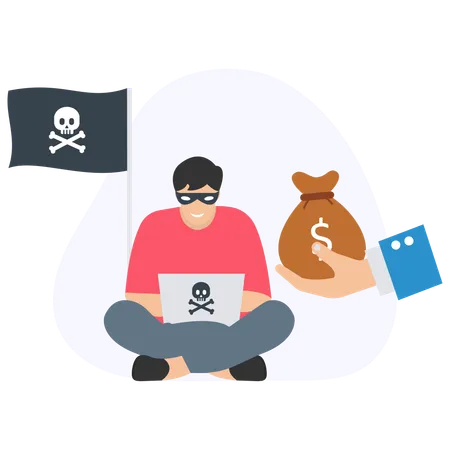 Man doing online money fraud  Illustration