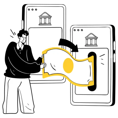 Man doing online money transfer  Illustration