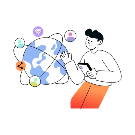 Man doing Online Networking  Illustration