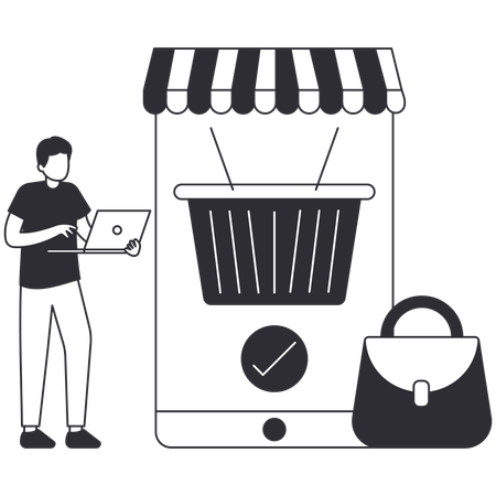 Man doing Online Order from shopping application  Illustration