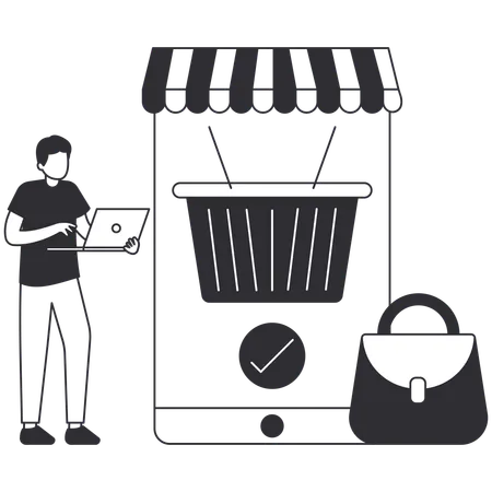 Man doing Online Order from shopping application  Illustration