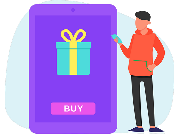 Man Doing Online Order on Mobile  Illustration