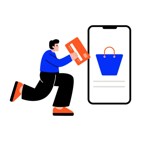 オンラインでカード決済をしている男性  イラスト