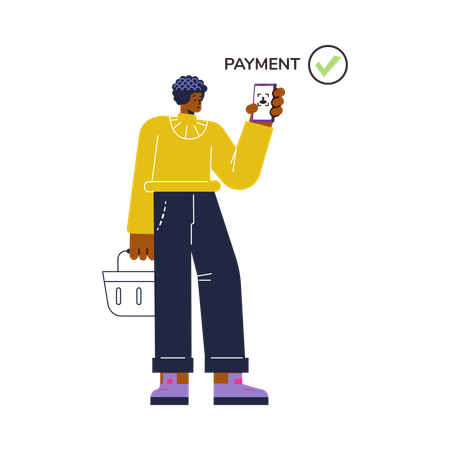 Man doing Online payment by biometric face authentication  Illustration