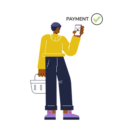 Man doing Online payment by biometric face authentication  Illustration