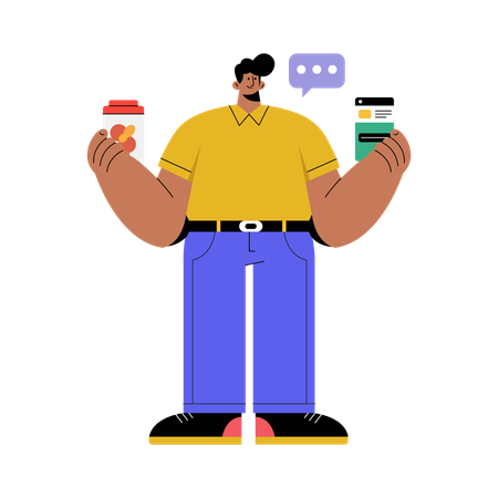 Man doing Online Payment for coffee  Illustration