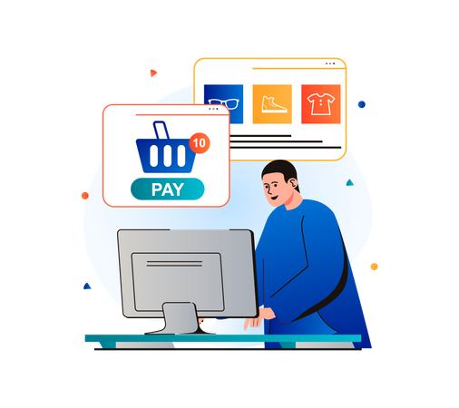 Man doing online payment for shopping Illustration