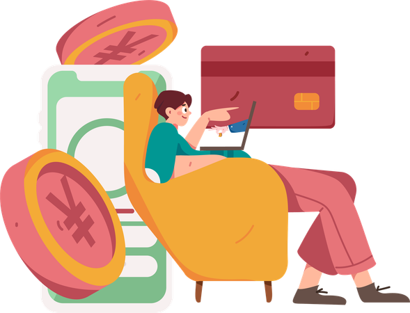 Man doing online payment using laptop  Illustration