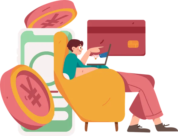 Man doing online payment using laptop  Illustration