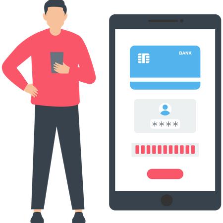 Man Doing Online Payment Using Mobile App  Illustration