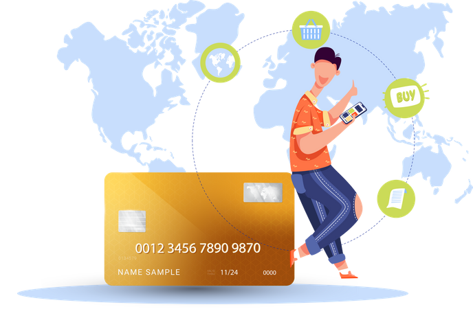 Man doing online payment with credit card Illustration