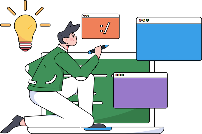 Man doing online programming  Illustration