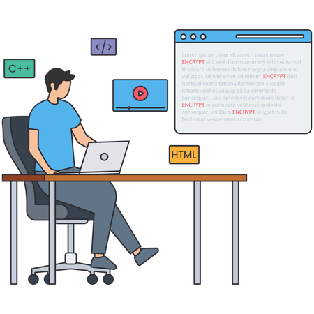 Man doing online programming  Illustration