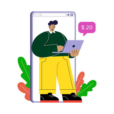 Man doing online Purchase from Smartphone  Illustration