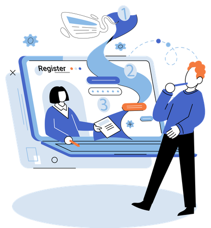 Man doing online registration  Illustration