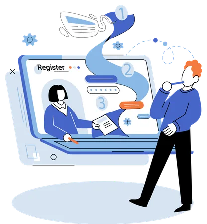 Man doing online registration  Illustration