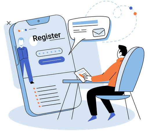 Man doing online registration  Illustration