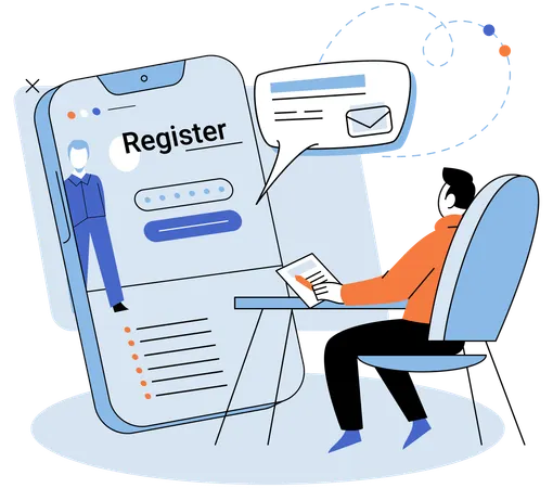 Man doing online registration  Illustration