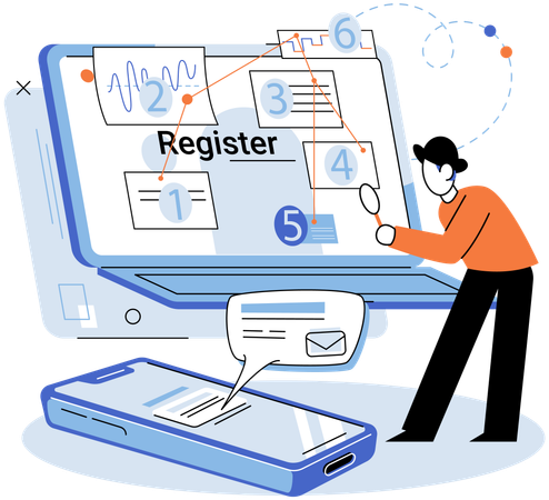 Man doing online registration  Illustration