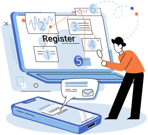 Man doing online registration  Illustration
