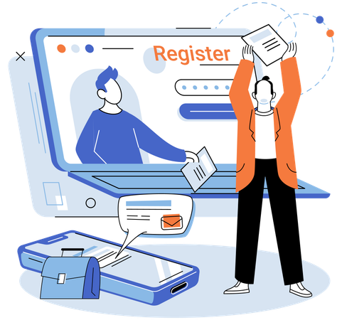 Man doing online registration  Illustration