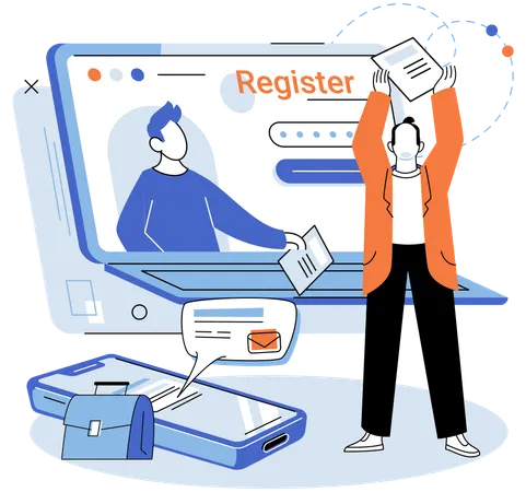 Man doing online registration  Illustration