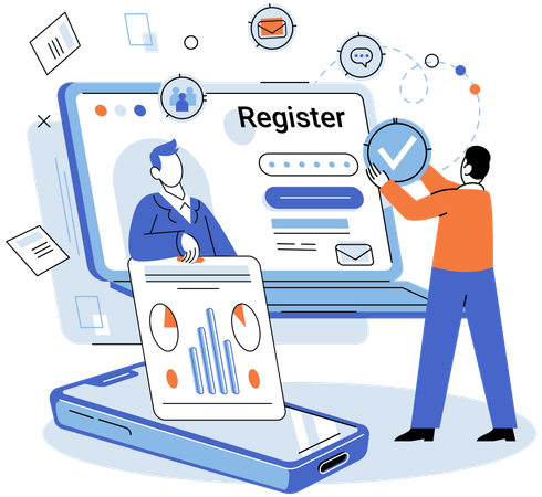 Man doing online registration  Illustration